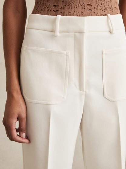 Reiss Twill Patch-Pocket Flared Trousers in Cream
