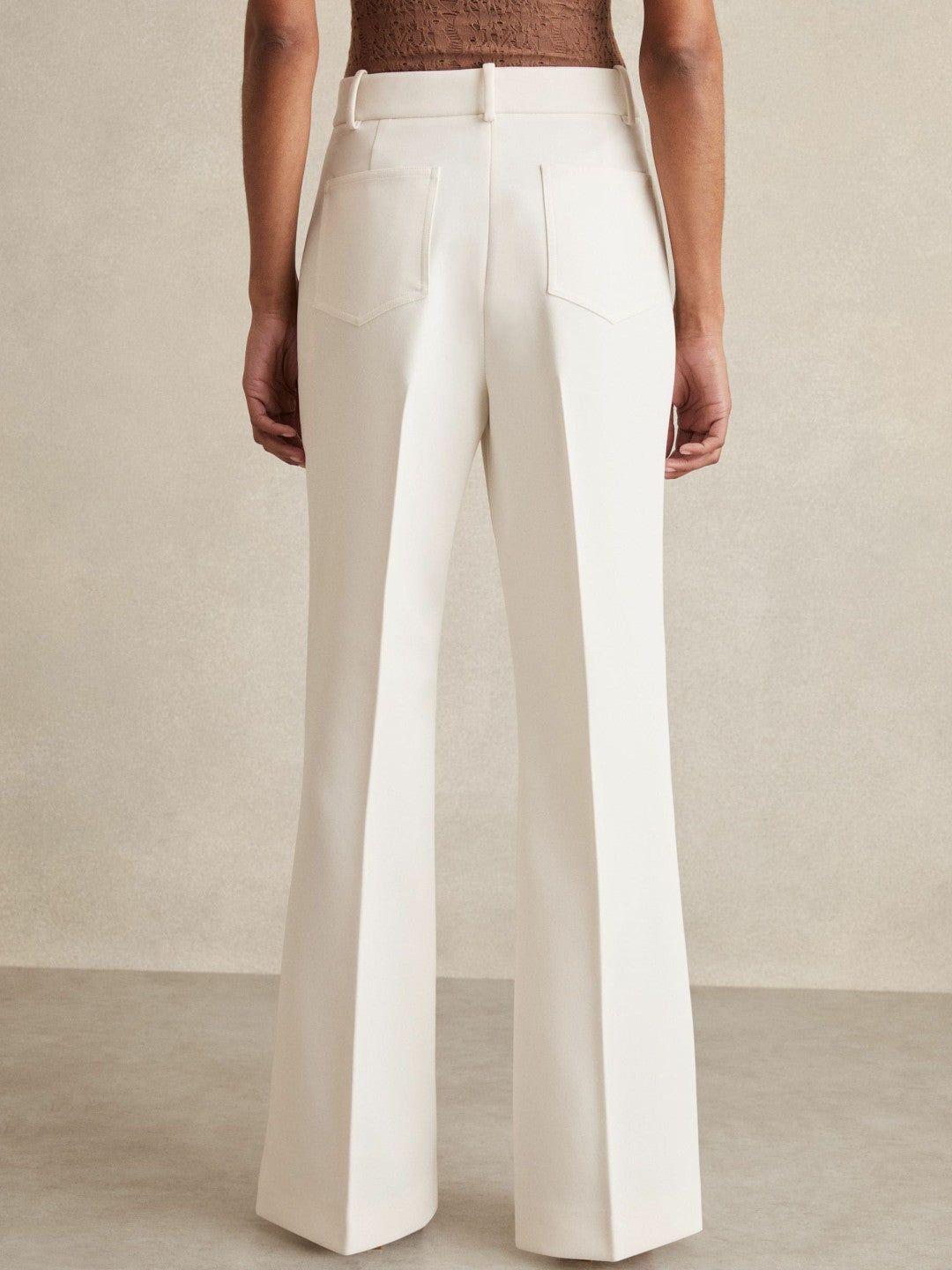 Reiss Twill Patch-Pocket Flared Trousers in Cream