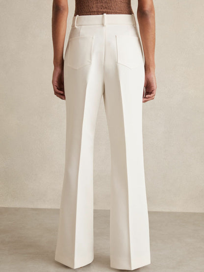 Reiss Twill Patch-Pocket Flared Trousers in Cream