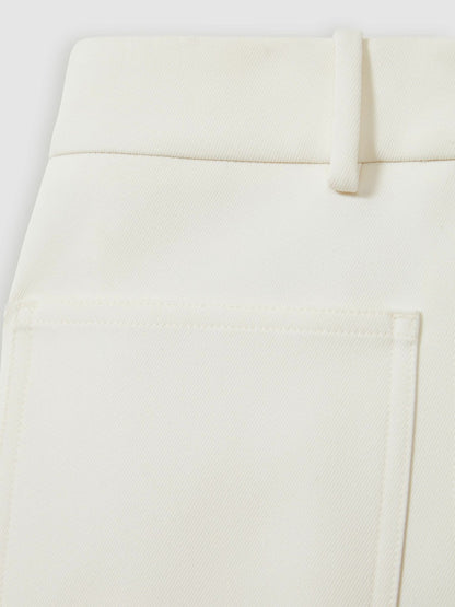 Reiss Twill Patch-Pocket Flared Trousers in Cream