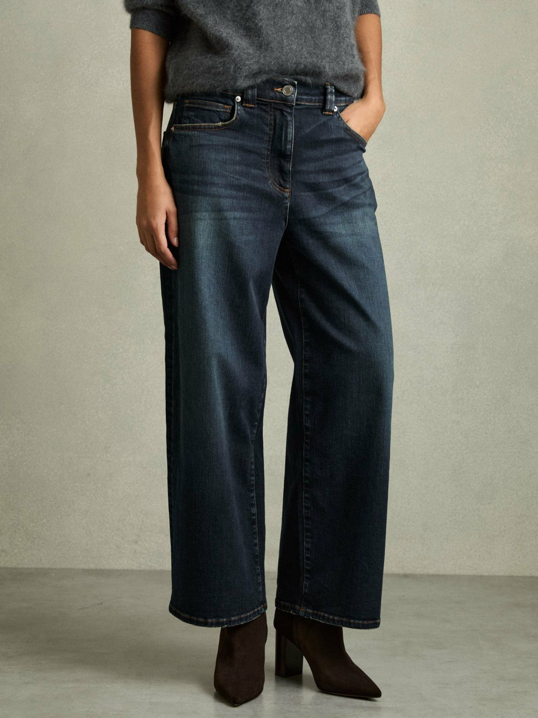 Reiss Petite Denim Culotte Jeans in Dark Blue