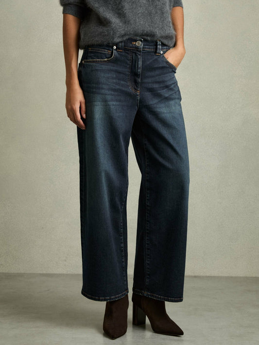 Reiss Best Seller - Petite Denim Culotte Jeans in Dark Blue