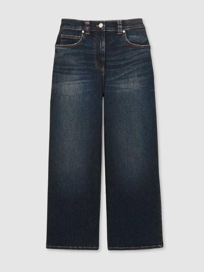 Reiss Petite Denim Culotte Jeans in Dark Blue