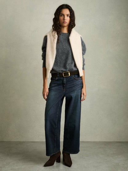 Reiss Petite Denim Culotte Jeans in Dark Blue