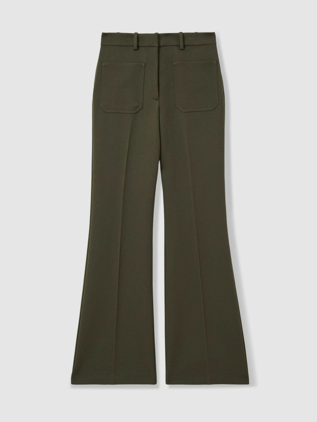 Reiss Twill Patch-Pocket Flared Trousers in Green