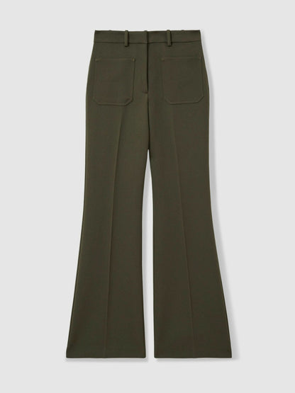Reiss Twill Patch-Pocket Flared Trousers in Green
