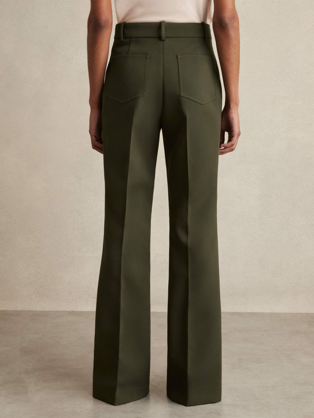 Reiss Twill Patch-Pocket Flared Trousers in Green