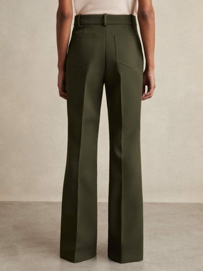 Reiss Twill Patch-Pocket Flared Trousers in Green