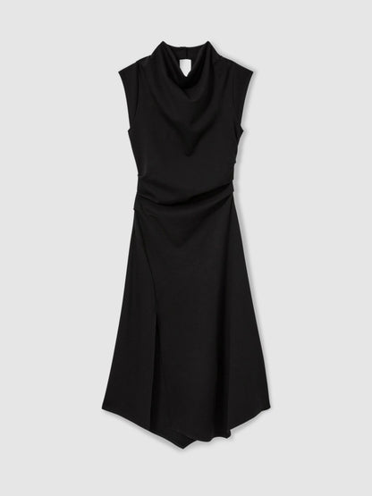 Reiss Twill-Jersey Draped Midi Dress in Black
