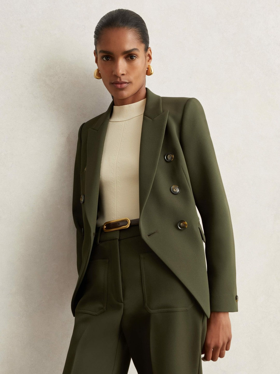 Reiss Savings - Twill Double-Breasted Blazer in Green