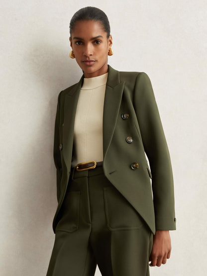 Reiss Savings - Twill Double-Breasted Blazer in Green