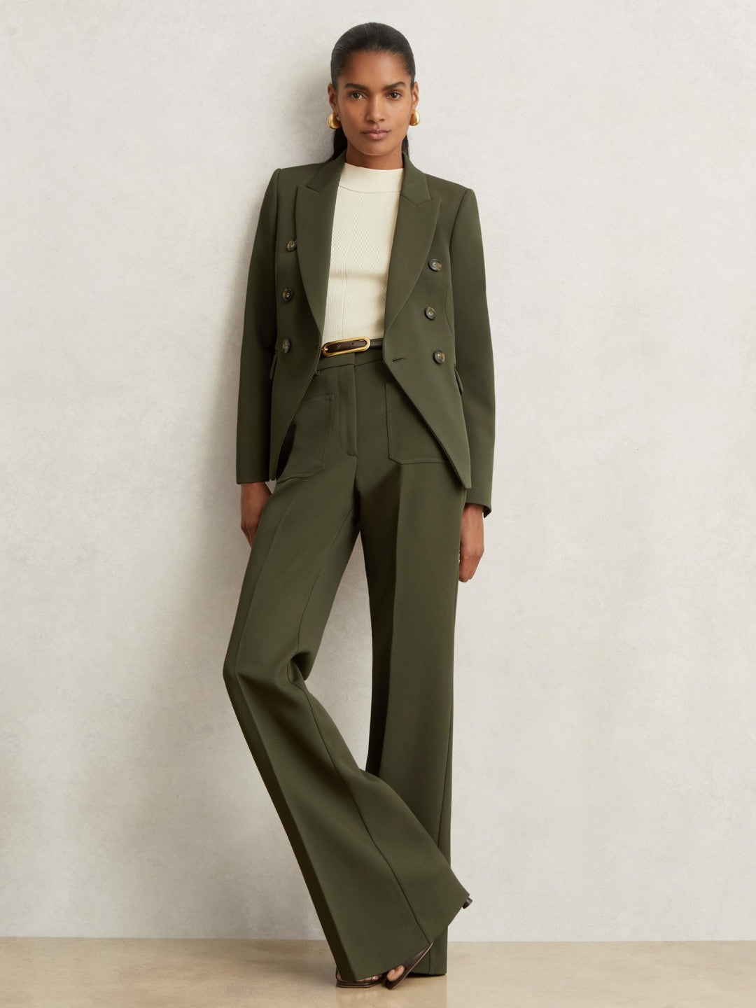 Reiss Savings - Twill Double-Breasted Blazer in Green