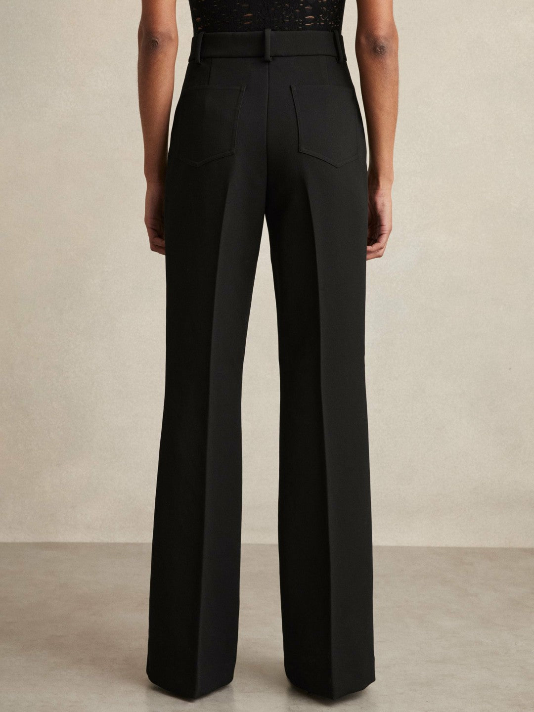 Reiss Twill Patch-Pocket Flared Trousers in Black