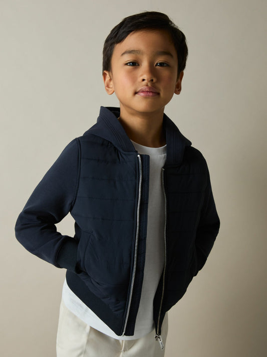 Reiss Value - 9-13 yrs Interlock Hybrid Hooded Puffer Jacket in Navy
