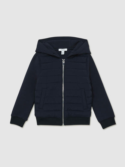 Reiss Value - 9-13 yrs Interlock Hybrid Hooded Puffer Jacket in Navy