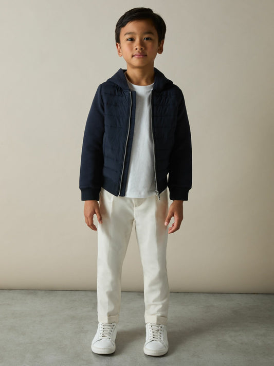 Reiss Featured - 3-9 yrs Interlock Hybrid Hooded Puffer Jacket in Navy
