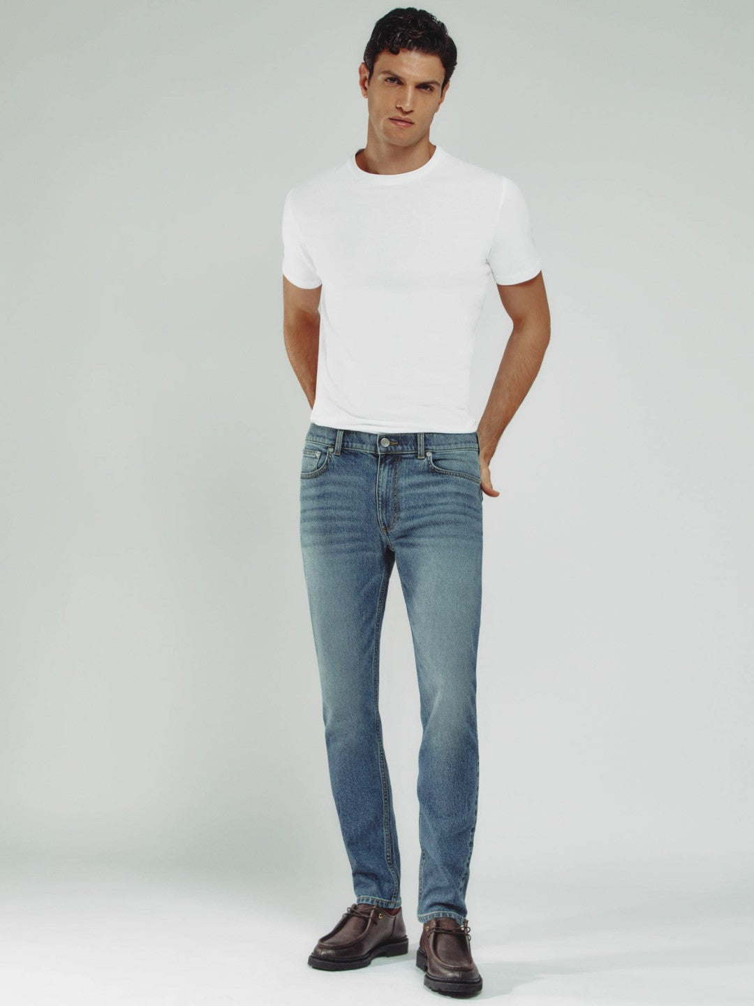 Reiss Affordable - Cotton-Stretch Slim-Fit Jeans in Washed Indigo Green Cast