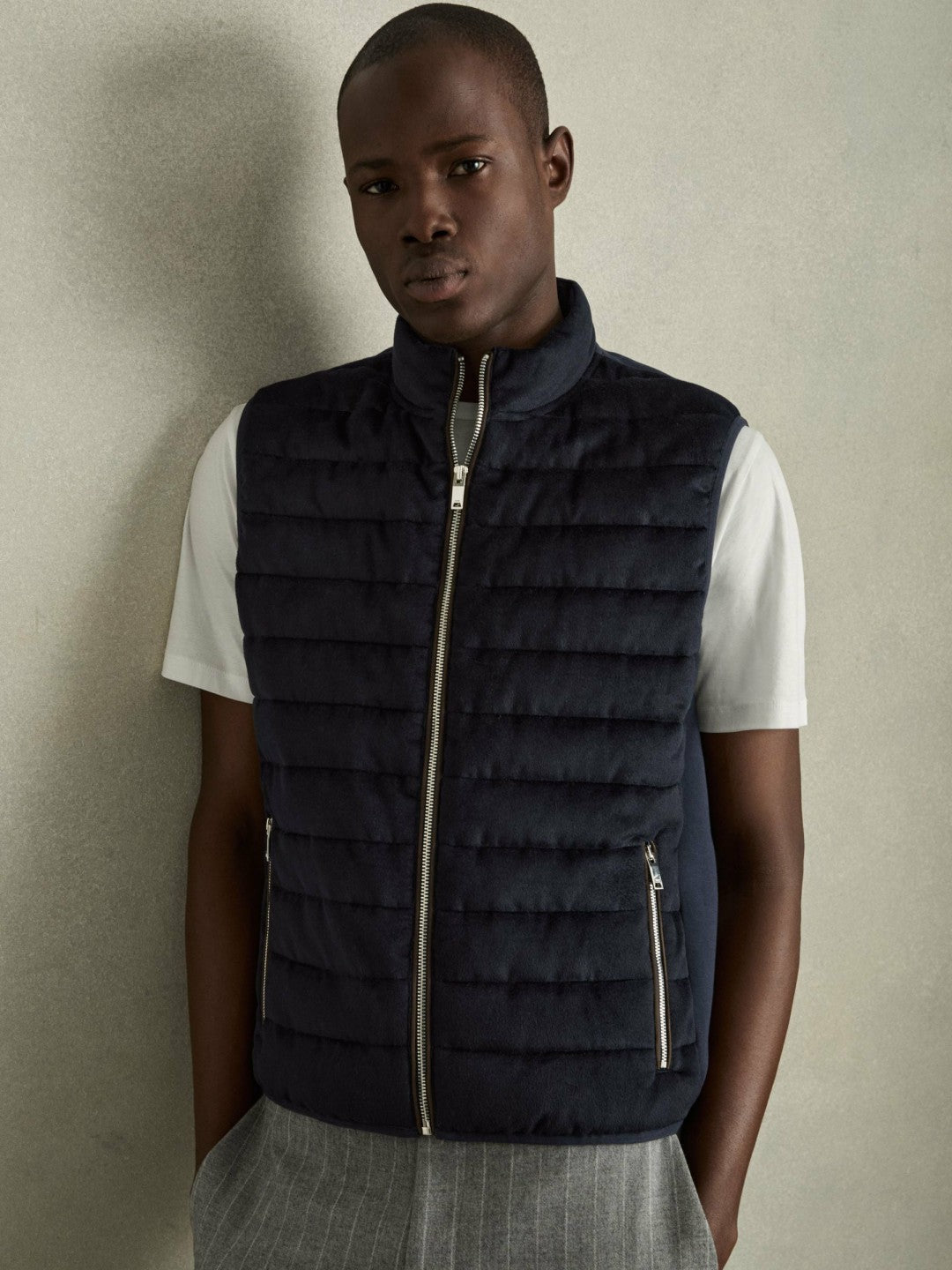 Reiss Value - Brushed Jersey Quilted Gilet in Navy