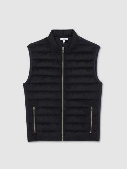 Reiss Value - Brushed Jersey Quilted Gilet in Navy