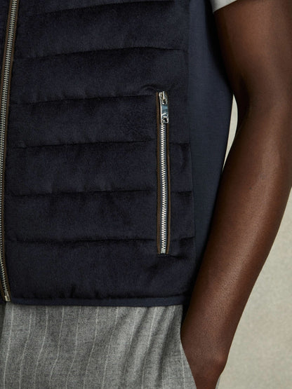 Reiss Value - Brushed Jersey Quilted Gilet in Navy