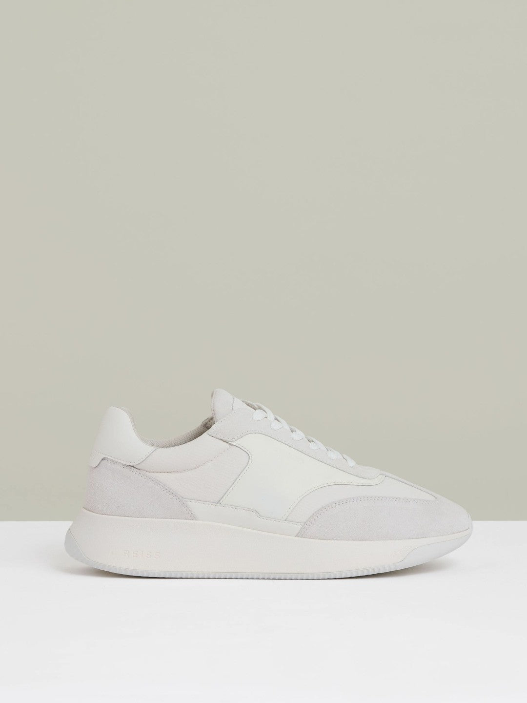 Reiss Featured - Leather Suede Running Trainers in White