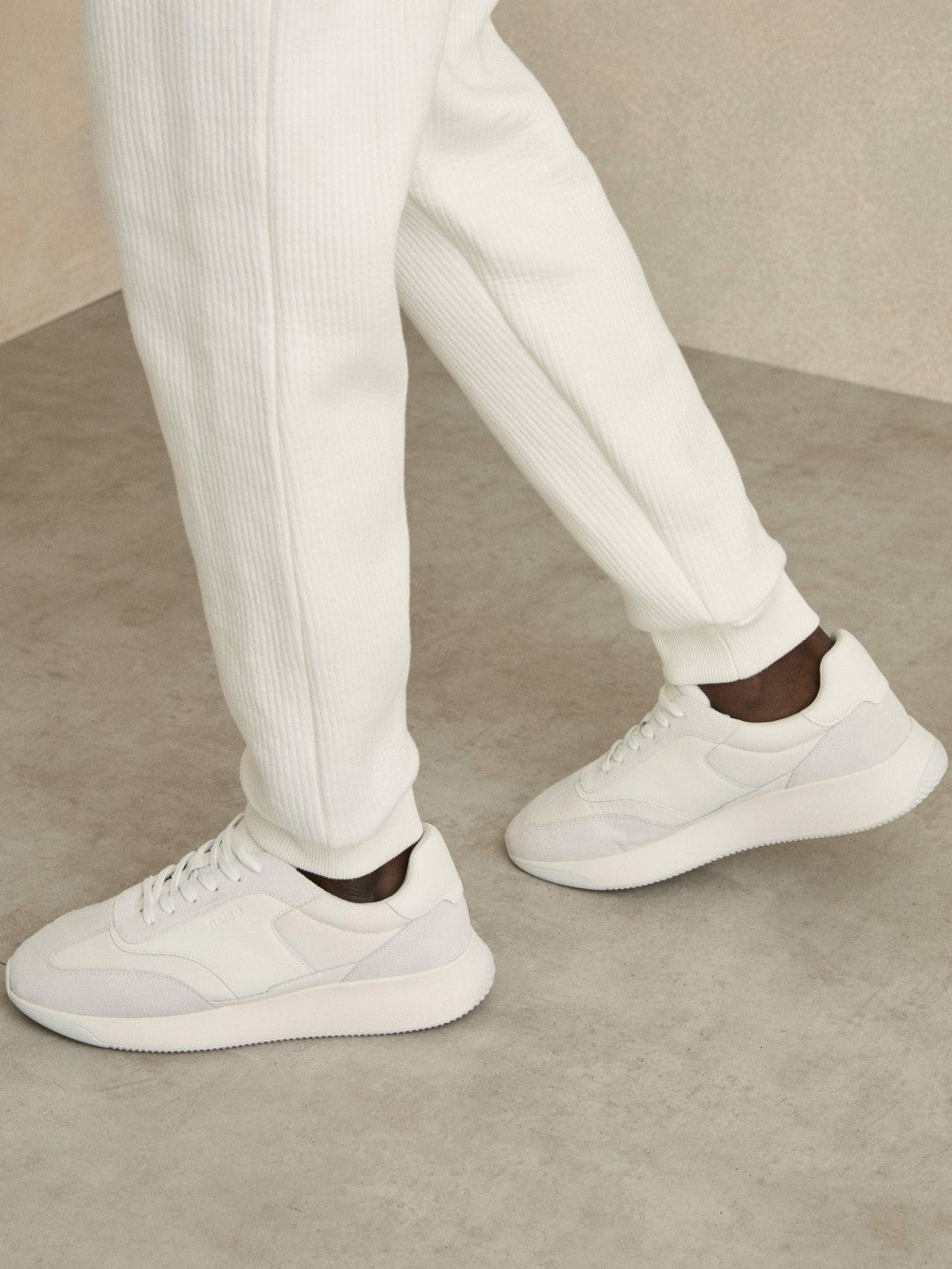 Reiss Featured - Leather Suede Running Trainers in White