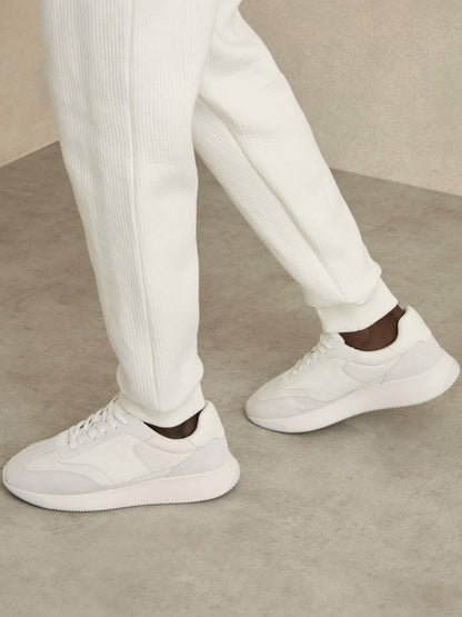 Reiss Featured - Leather Suede Running Trainers in White