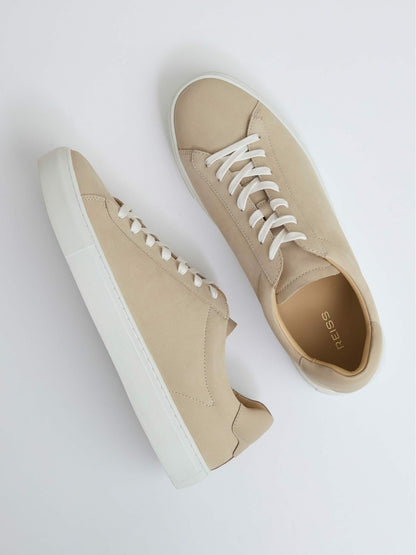 Reiss Best Seller - Nubuck Leather Low-Top Trainers in Ecru