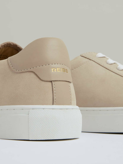 Reiss Best Seller - Nubuck Leather Low-Top Trainers in Ecru