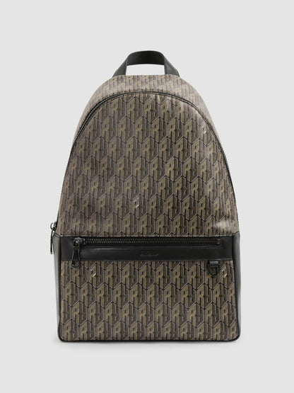 Reiss Deal - Monogram-Print Coated-Canvas Backpack in Grey Multi