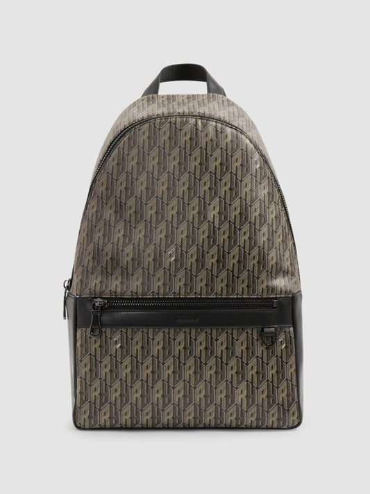 Reiss Deal - Monogram-Print Coated-Canvas Backpack in Grey Multi