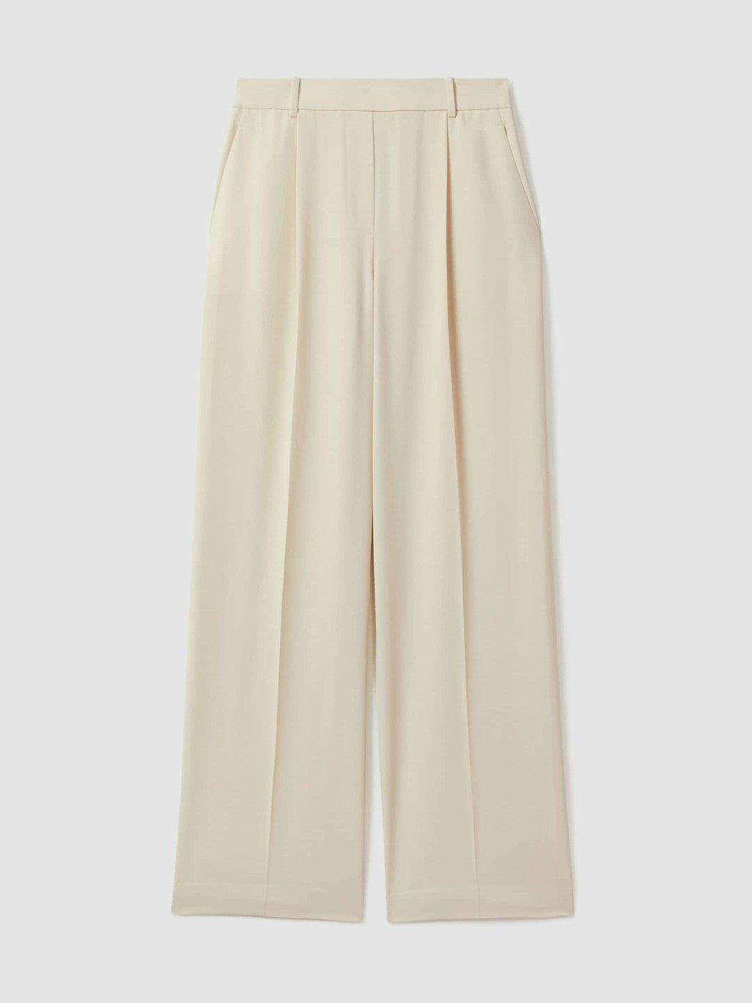 Reiss Elasticated-Waist Wide-Leg Twill Trousers in Cream