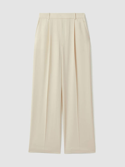 Reiss Elasticated-Waist Wide-Leg Twill Trousers in Cream