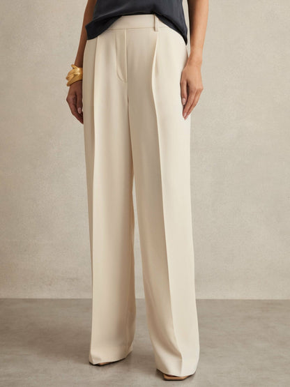 Reiss Elasticated-Waist Wide-Leg Twill Trousers in Cream