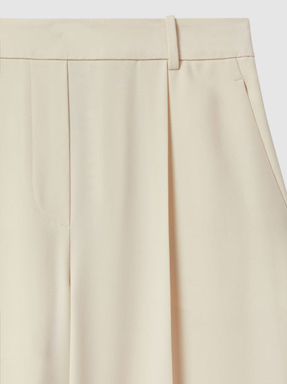Reiss Elasticated-Waist Wide-Leg Twill Trousers in Cream