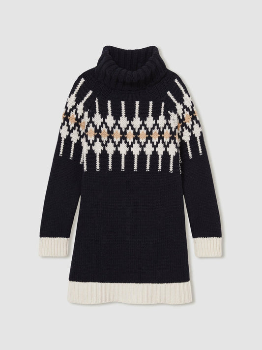 Reiss Popular Choice - 13-14 yrs Wool-Blend Fair Isle Roll-Neck Dress in Navy