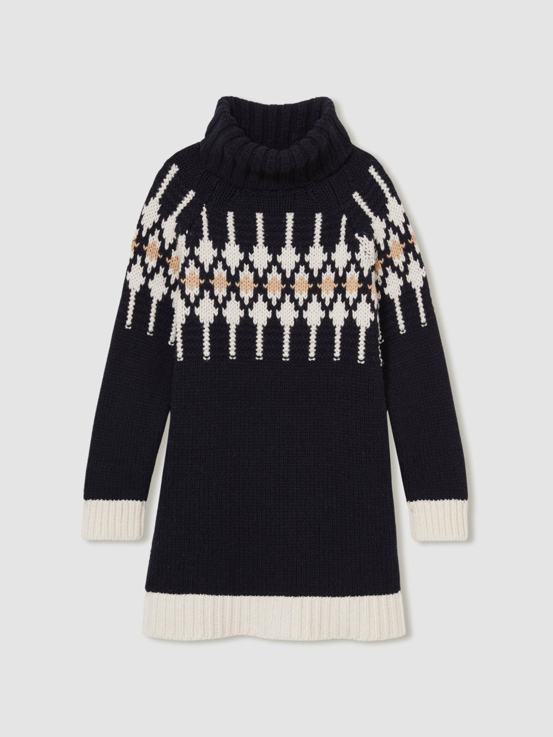 Reiss 9-13 yrs Wool-Blend Fair Isle Roll-Neck Dress in Navy
