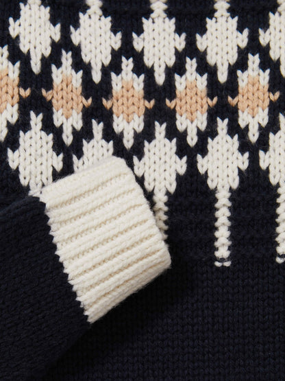 Reiss 9-13 yrs Wool-Blend Fair Isle Roll-Neck Dress in Navy