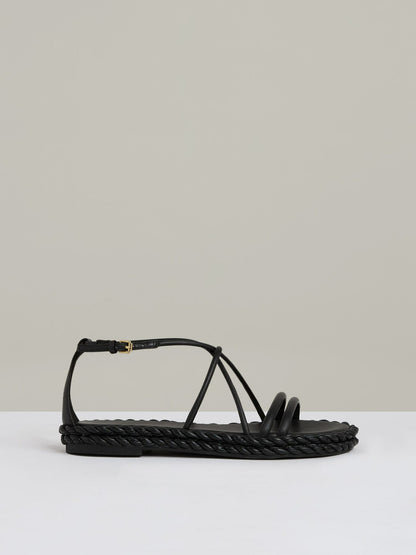 Reiss Offer - Leather Braided Flat Sandals in Black