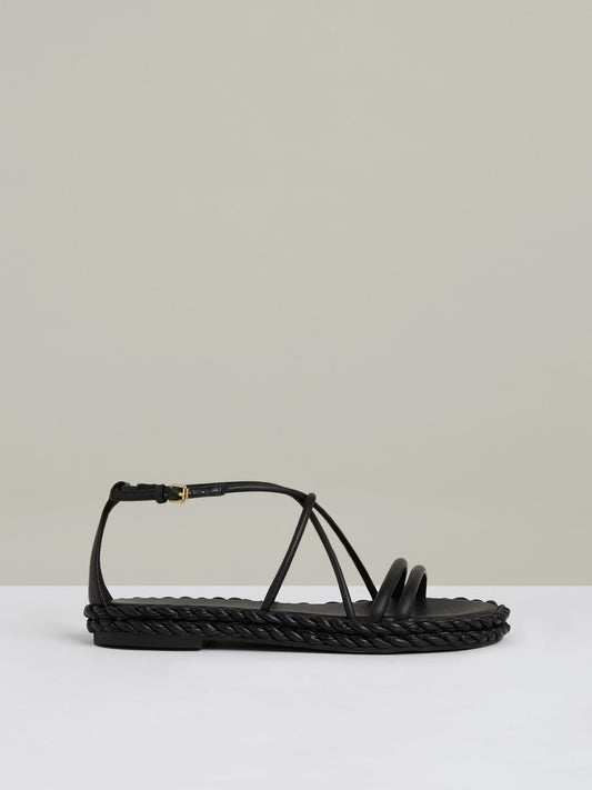 Reiss Offer - Leather Braided Flat Sandals in Black
