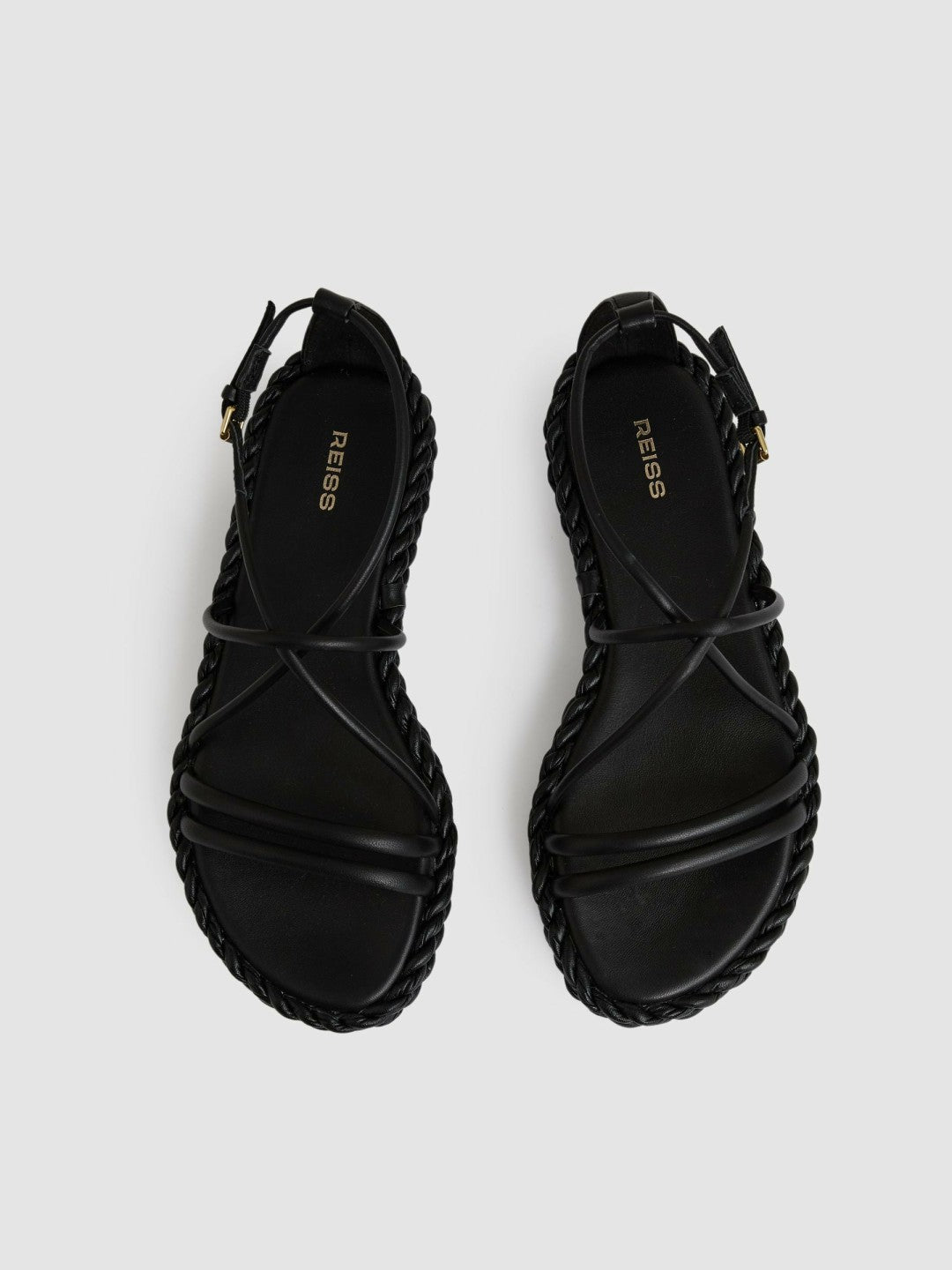 Reiss Offer - Leather Braided Flat Sandals in Black