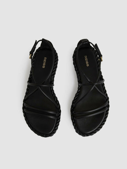 Reiss Offer - Leather Braided Flat Sandals in Black