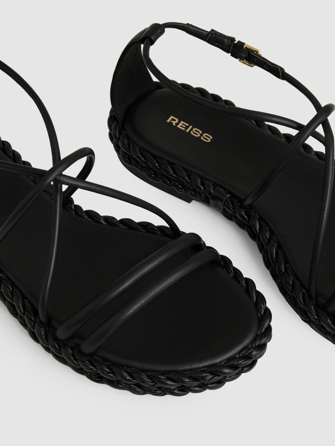 Reiss Offer - Leather Braided Flat Sandals in Black