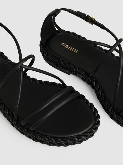 Reiss Offer - Leather Braided Flat Sandals in Black