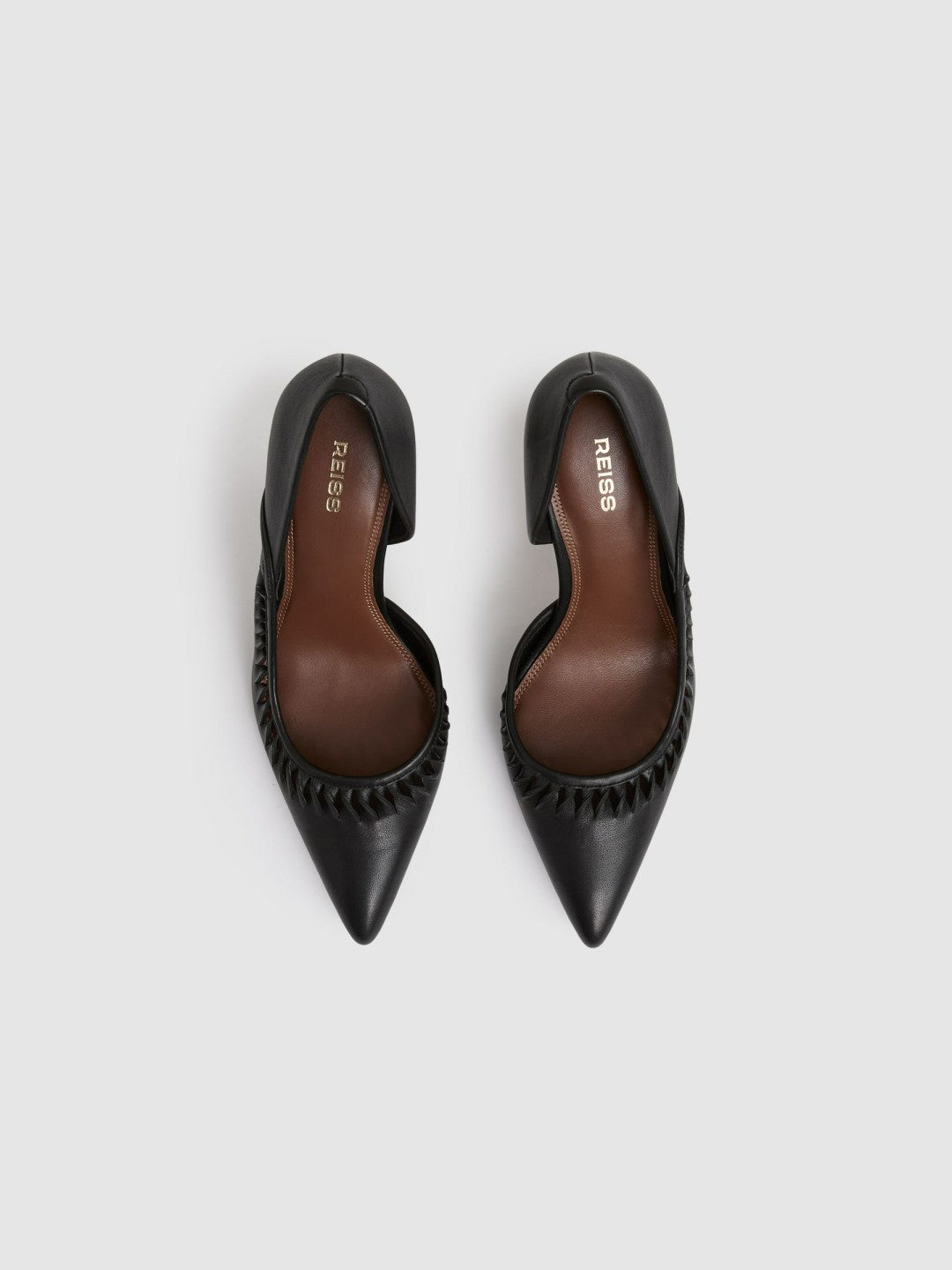 Reiss Best Seller - Leather Twist Detail Court Shoes in Black