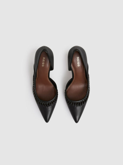 Reiss Best Seller - Leather Twist Detail Court Shoes in Black