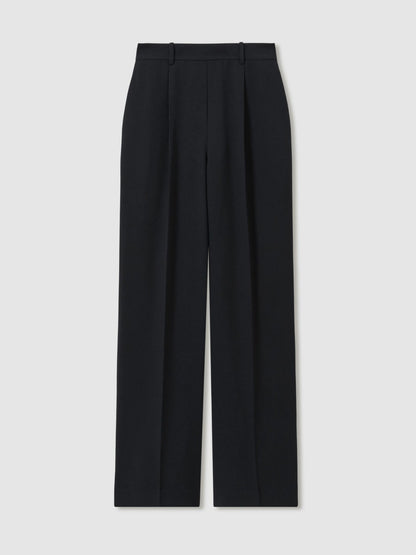 Reiss Elasticated-Waist Wide-Leg Twill Trousers in Navy