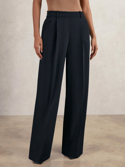 Reiss Elasticated-Waist Wide-Leg Twill Trousers in Navy