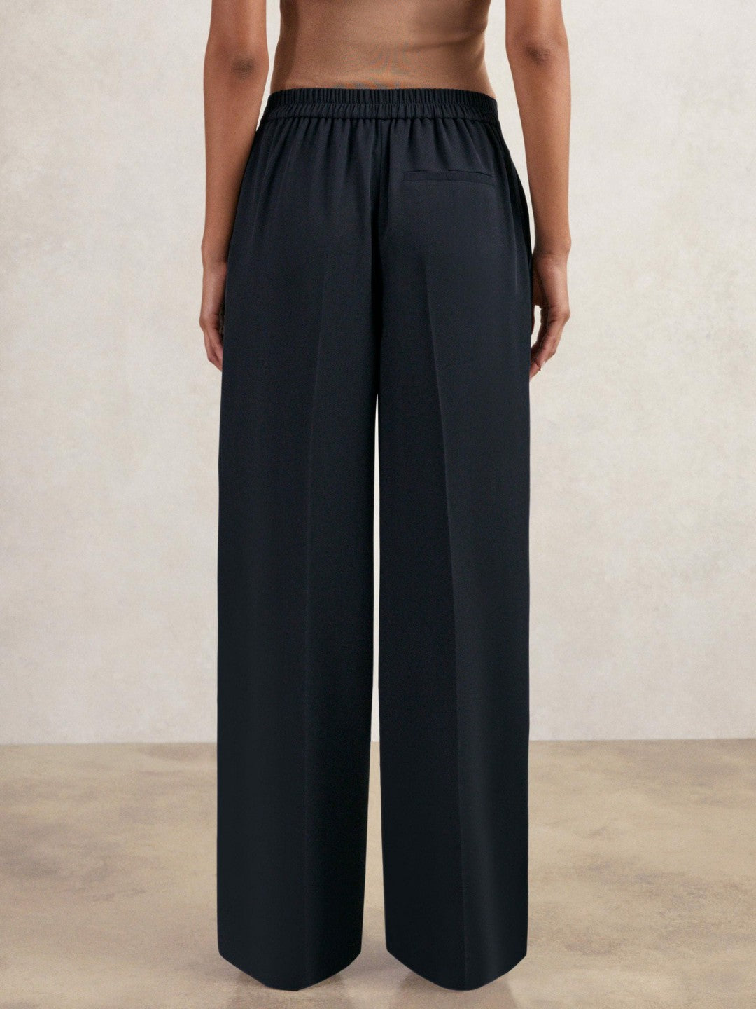 Reiss Elasticated-Waist Wide-Leg Twill Trousers in Navy