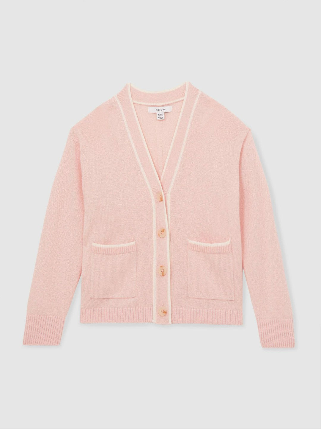 Reiss 9-13 yrs Wool-Blend Tipped Cardigan in Pink